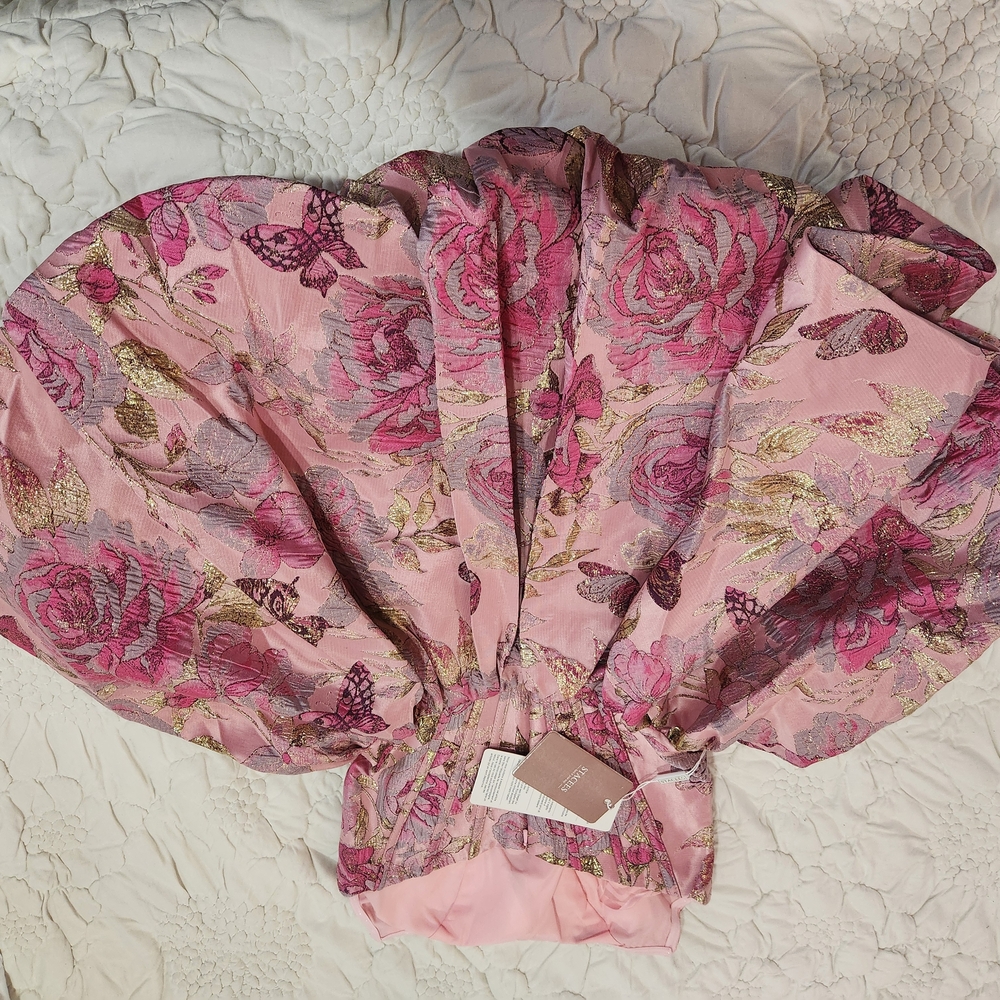 Elegant Pink Floral Strapless Dress - Picture 9 of 13